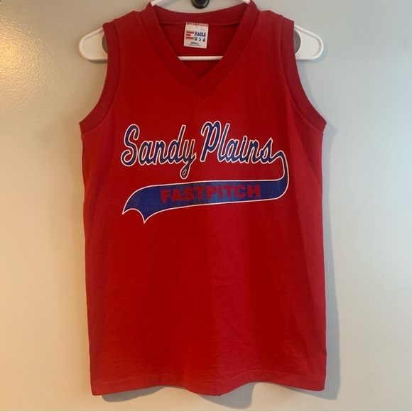 Vintage Sleeveless Sandy Plains Fastpitch V-Neck Softball Tee Size Small - Picture 1 of 9